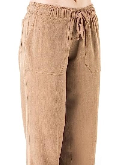 Women's Cotton Gauze Low Waist Beach Pants with Pockets