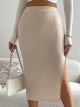 Women's High Waist Slit Hem Rib Knit Midi Bodycon Skirt