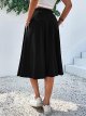 Women's Elastic Waist Pocket Side A Line Midi Swing Flared Skirt