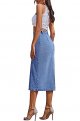 Women's Casual High Waisted Solid Button Up Denim Jean Skirt