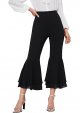 Women's Elastic Waist Layered Ruffle Flare Bell Cropped Pant