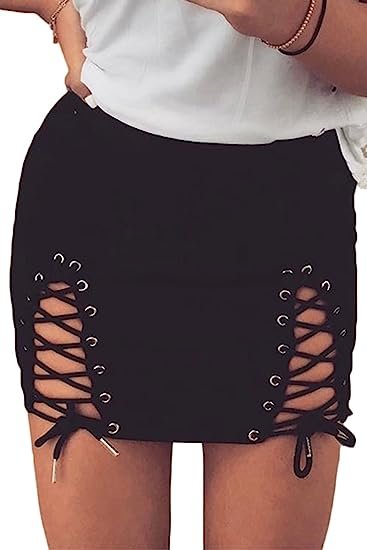 Women's Sexy High Waist Tie Skinny Faux Suede White Slit Skinny Mini Skirt