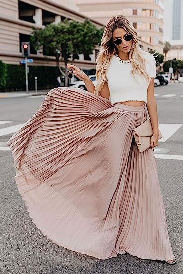 Women's High Waist Flowy Pleated Chiffon Maxi Skirt