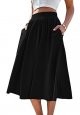 Women's Elastic Waist Pocket Side A Line Midi Swing Flared Skirt